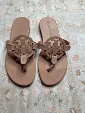 Tory Burch Blush Leather Logo Thong Sandals